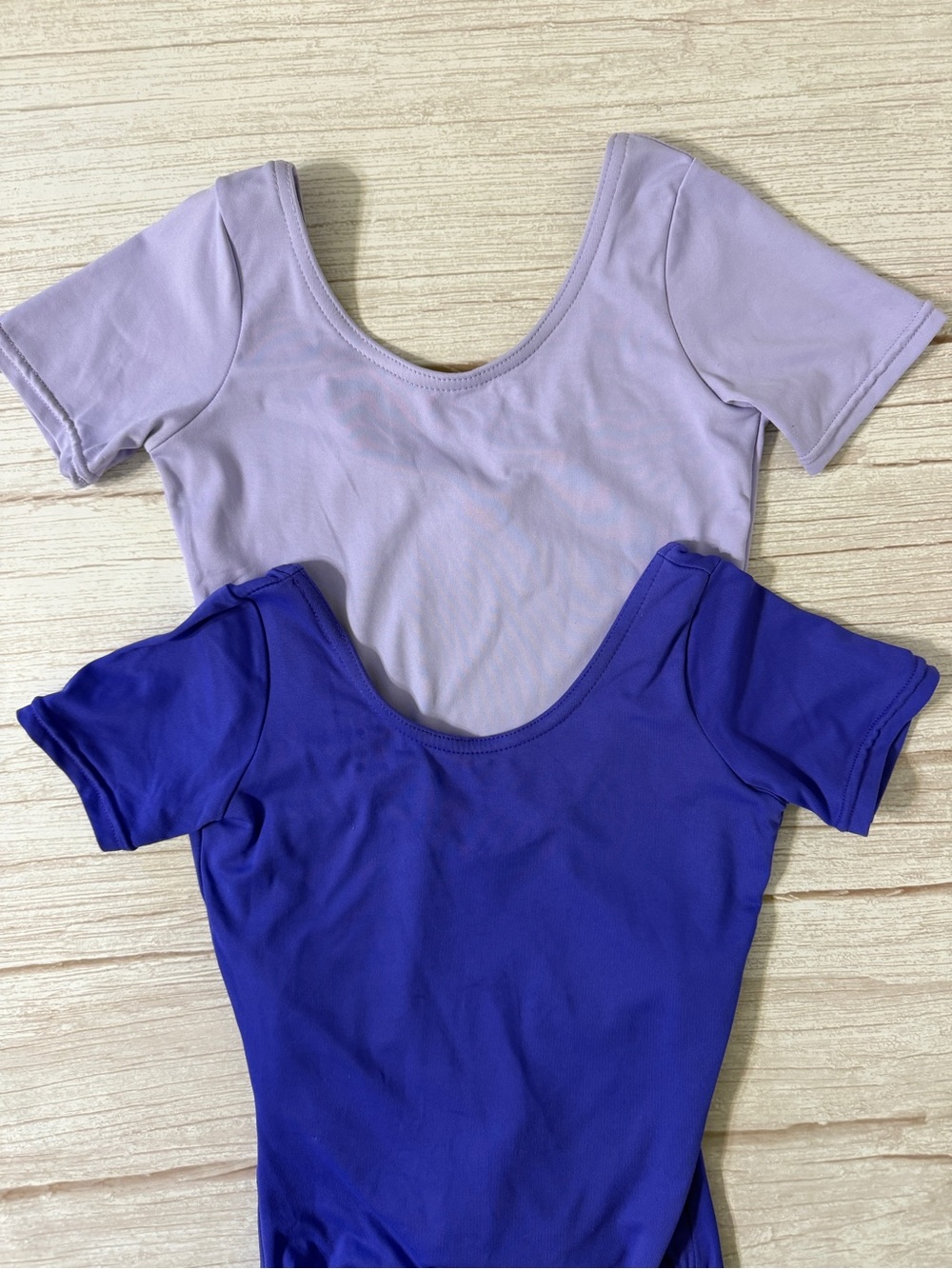 2 Mondor Girls' Size 8-10 Short Sleeve Dance Leotard Bodysuit Lilac & Purple